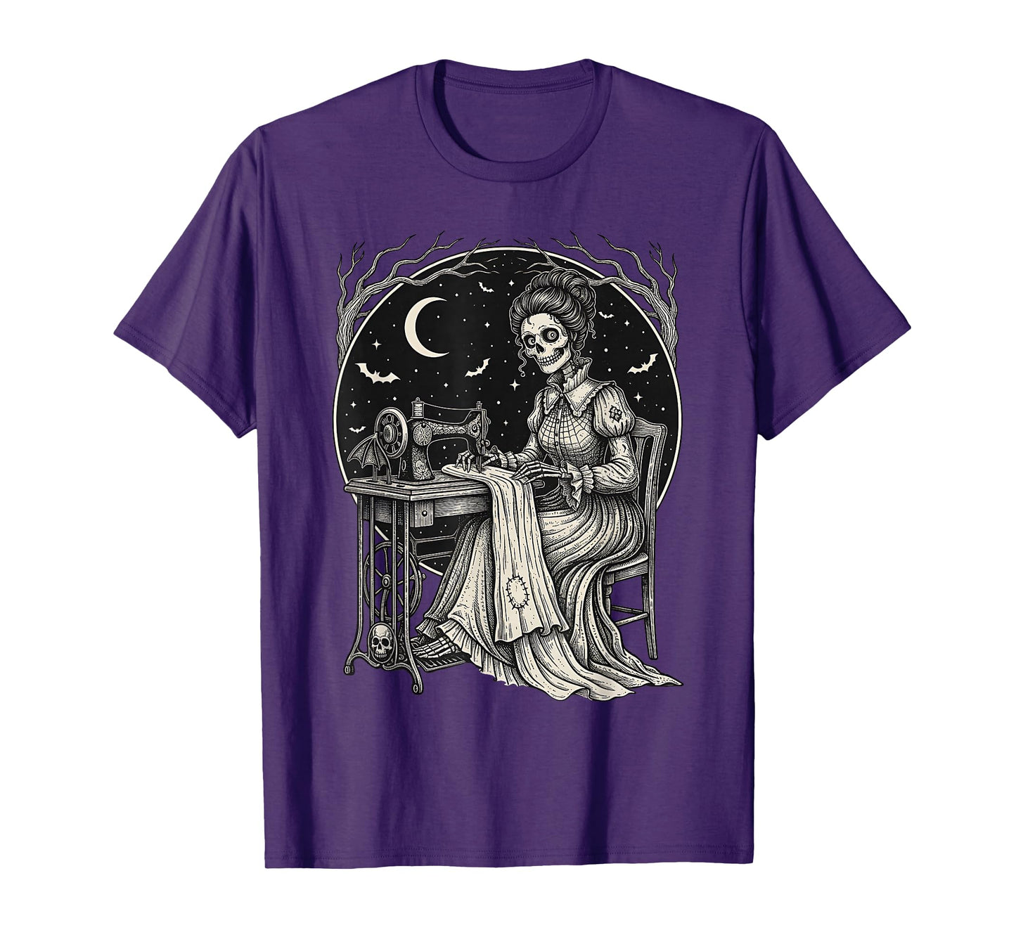 Messy Bun Hair Skeleton Sewer Quilter Halloween Quilting T-Shirt