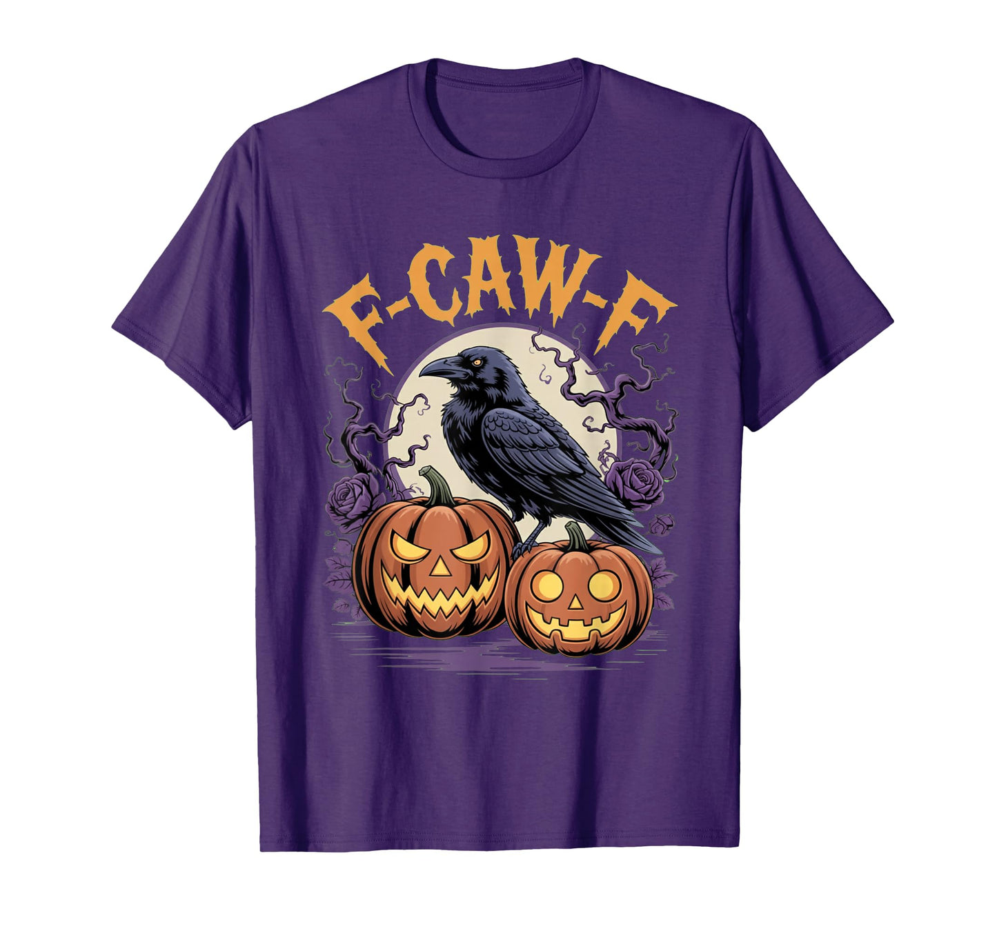 F CAW F Crow Spooky Bird Raven Fall Vibe Scary Pumpkin Night T-Shirt