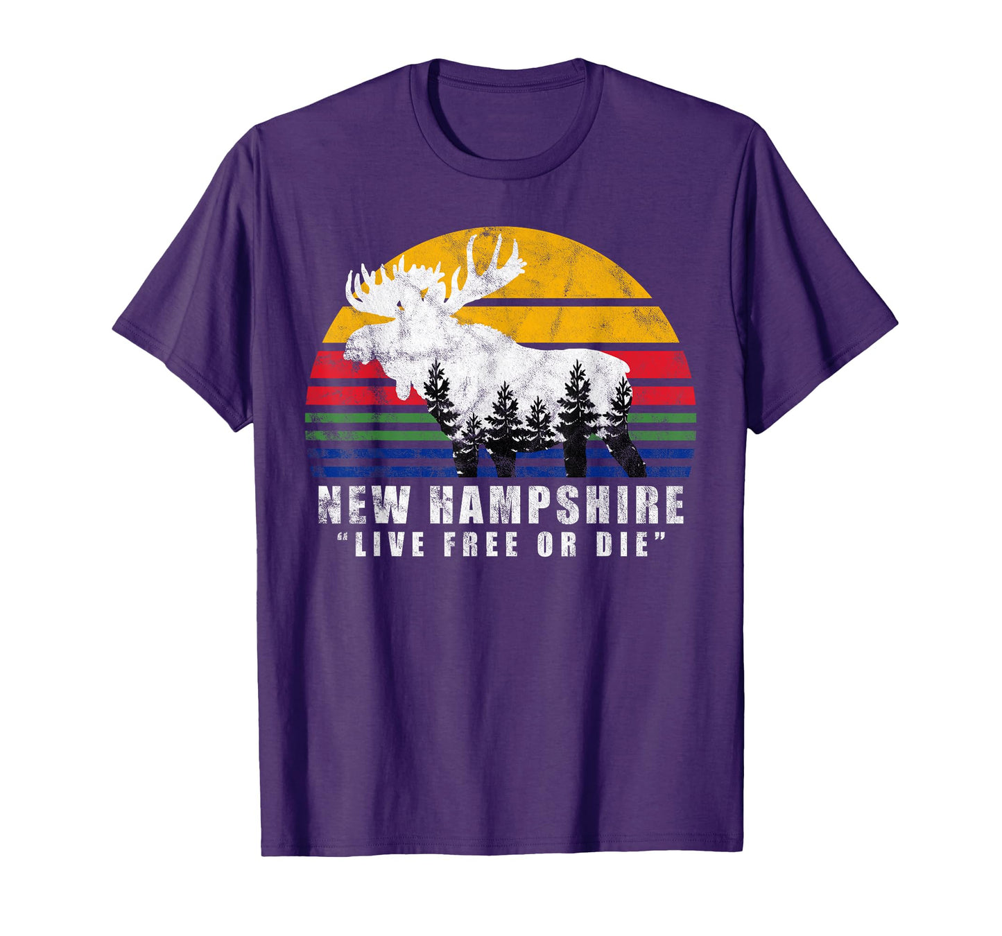 New Hampshire Live Free Or Die Vintage Moose Forest T-Shirt
