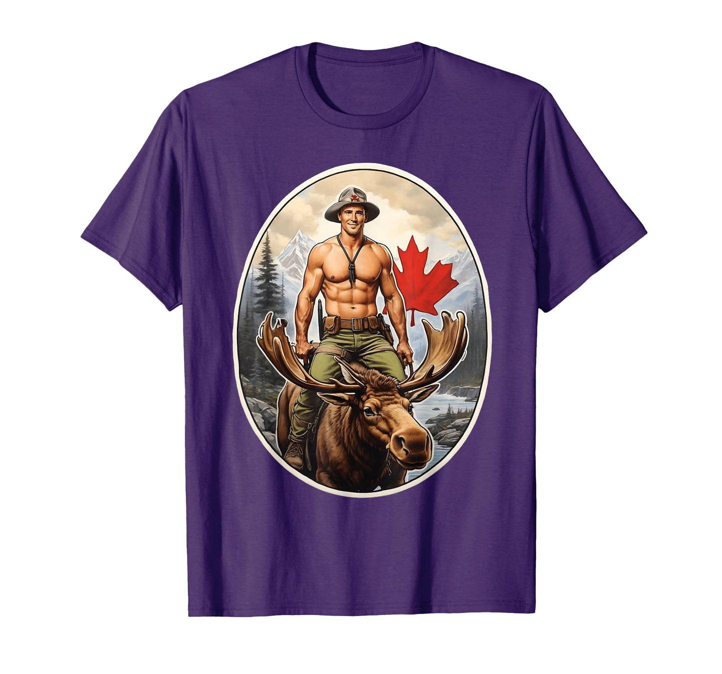 Canadian Mountie Adventure - Shirtless Rider Majestic Moose T-Shirt