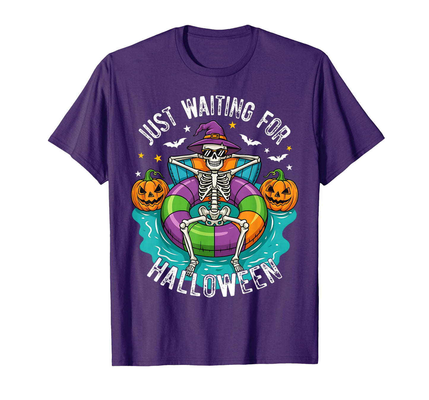 Spooky Summer Skeleton Just Waiting for Halloween Pumpkin T-Shirt