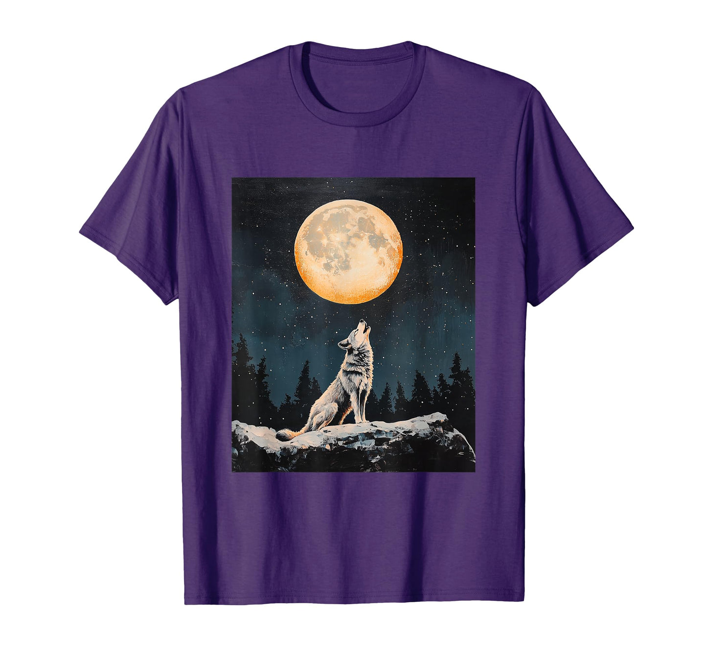Wolf Wolves Moon Starry Night Graphic T-Shirt