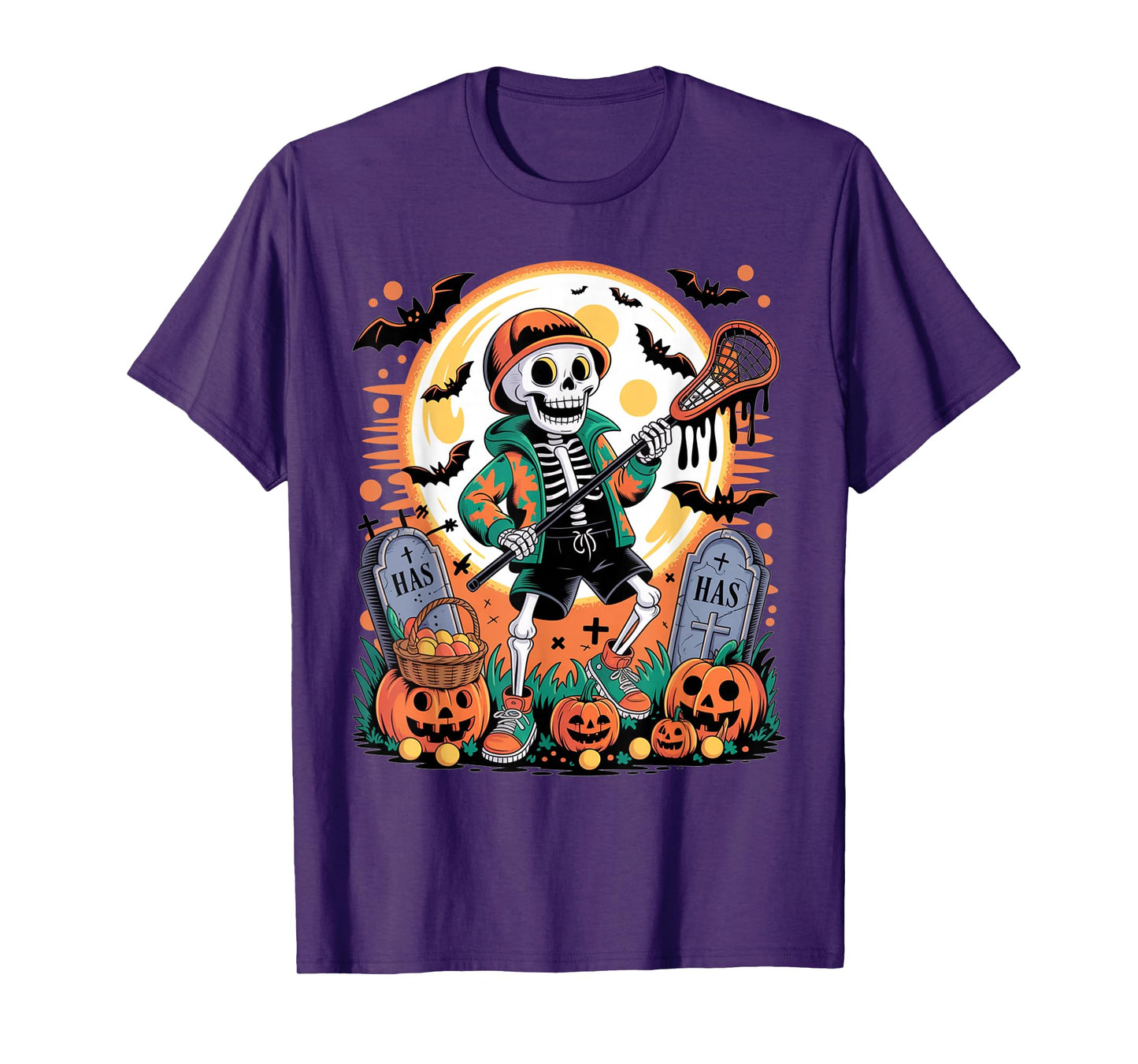 Funny Halloween Skeleton Pumpkin Lacrosse Spooky Halloween T-Shirt