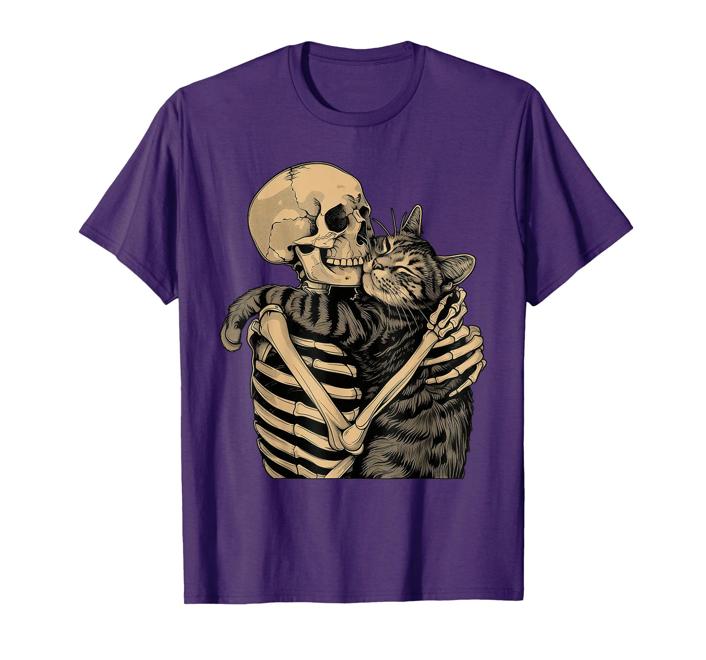 Skeleton Hugging Cat Halloween Cat Lover Cat Mom Dad T-Shirt
