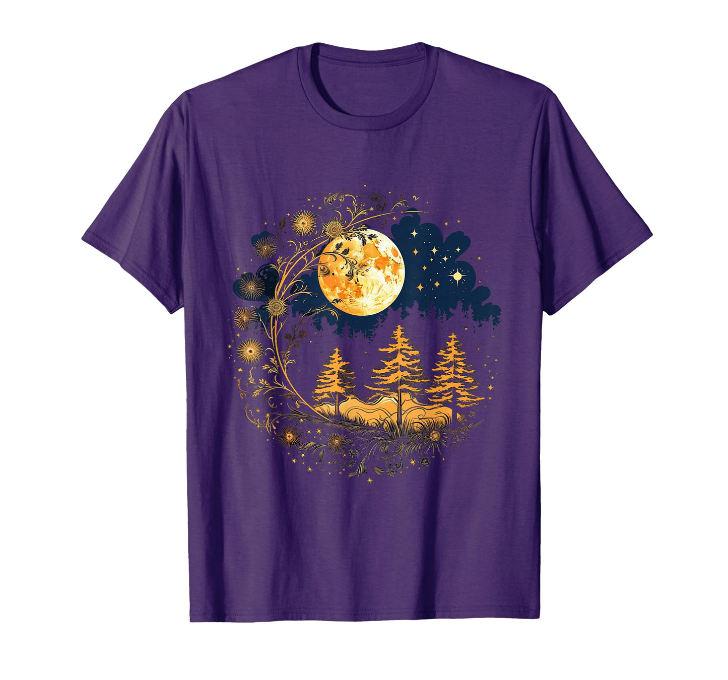 Mystical Sun and Moon with Woman Mystical Flowers Aesthetic T-Shirt