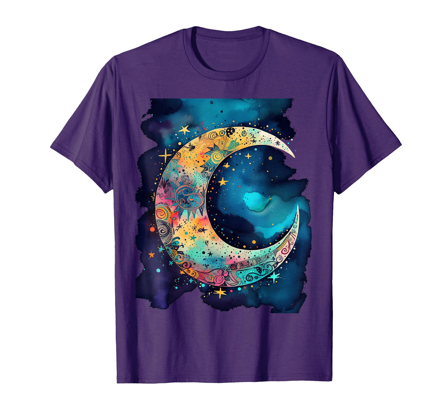 Crescent Moon with Stars abstract Bohemian Style Women Girls T-Shirt