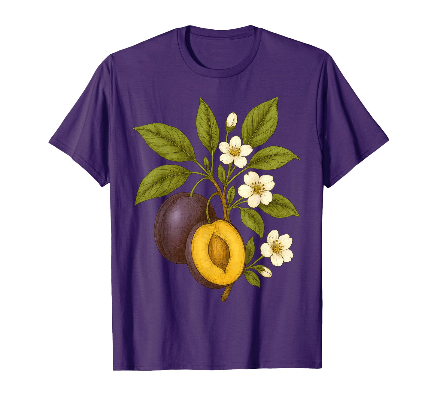 Plum Botanical Fruit Graphic Orchard Farm Nature Autumn T-Shirt