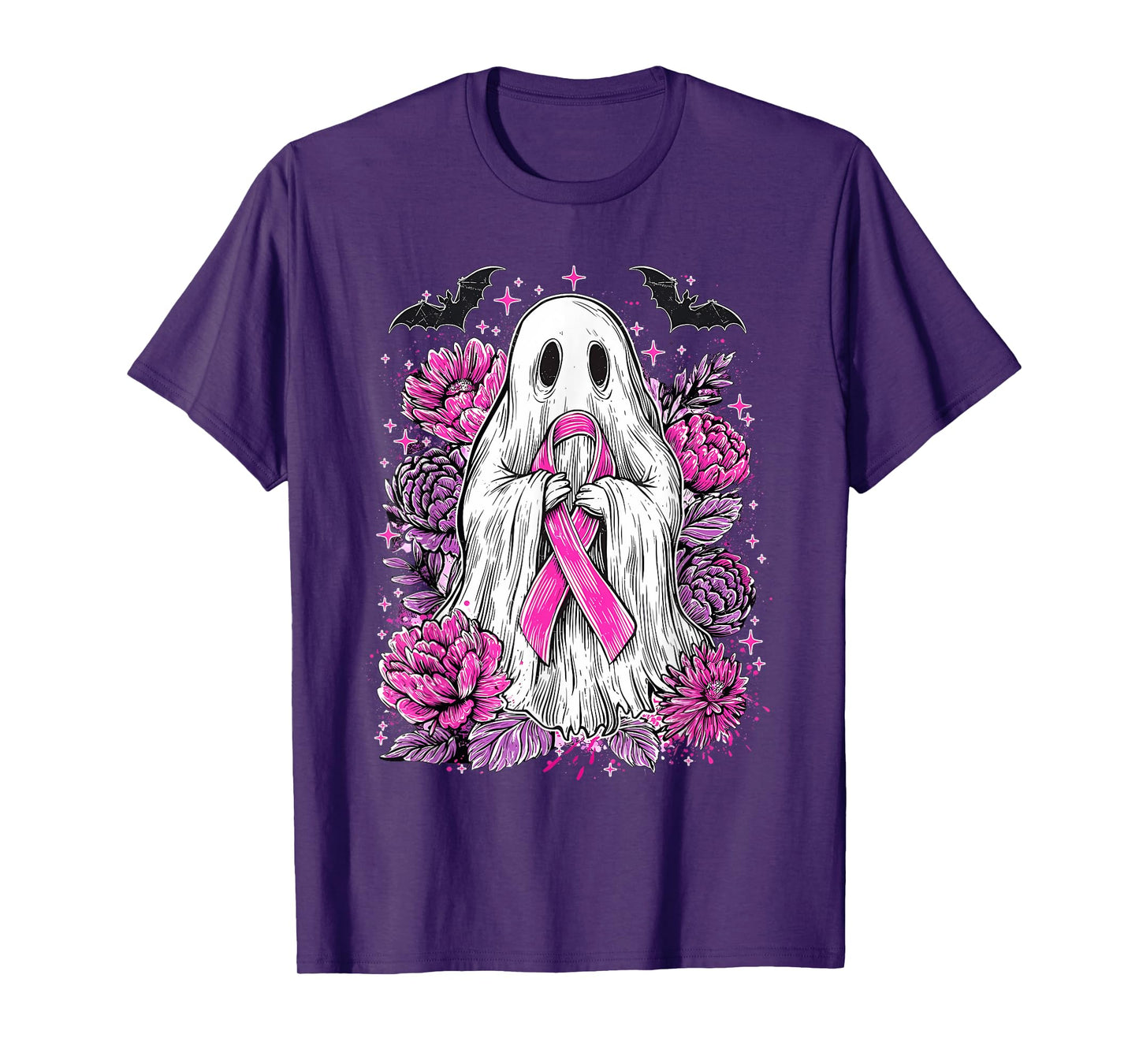 Retro Ghost Pink Ribbon Breast Cancer Awareness T-Shirt