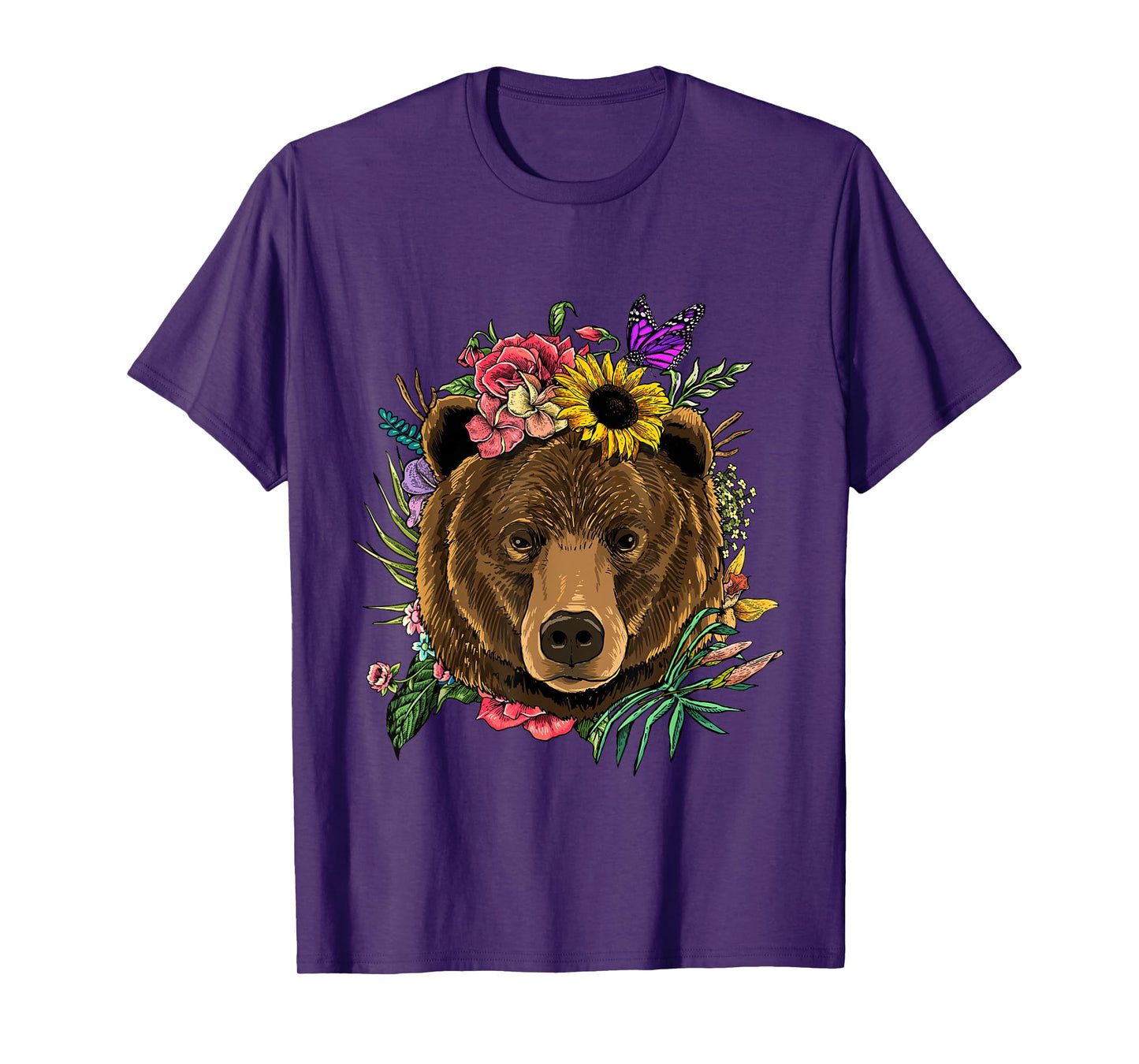 Bear Shirt Nature Floral Grizzly Bear Face Animal Bear Lover T-Shirt