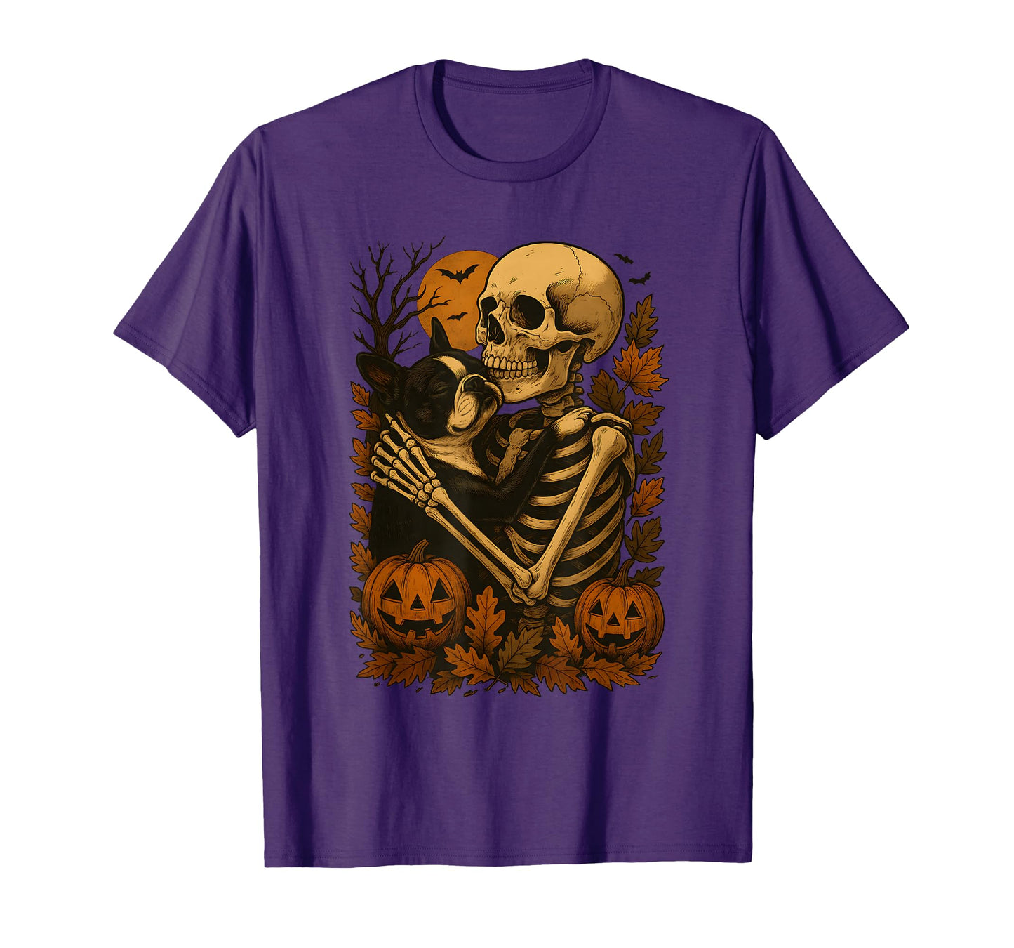 Skeleton Hugging Boston Terrier T-Shirt