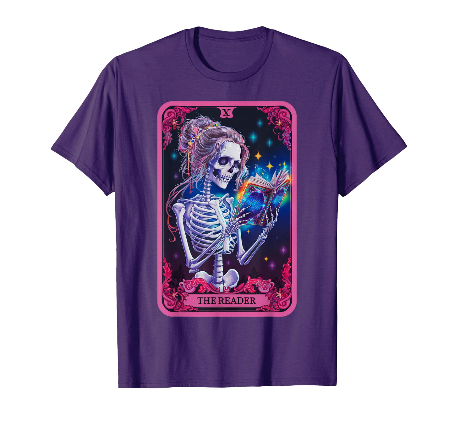 The Reader Tarot Card Skeleton Bookworm Halloween Women's T-Shirt