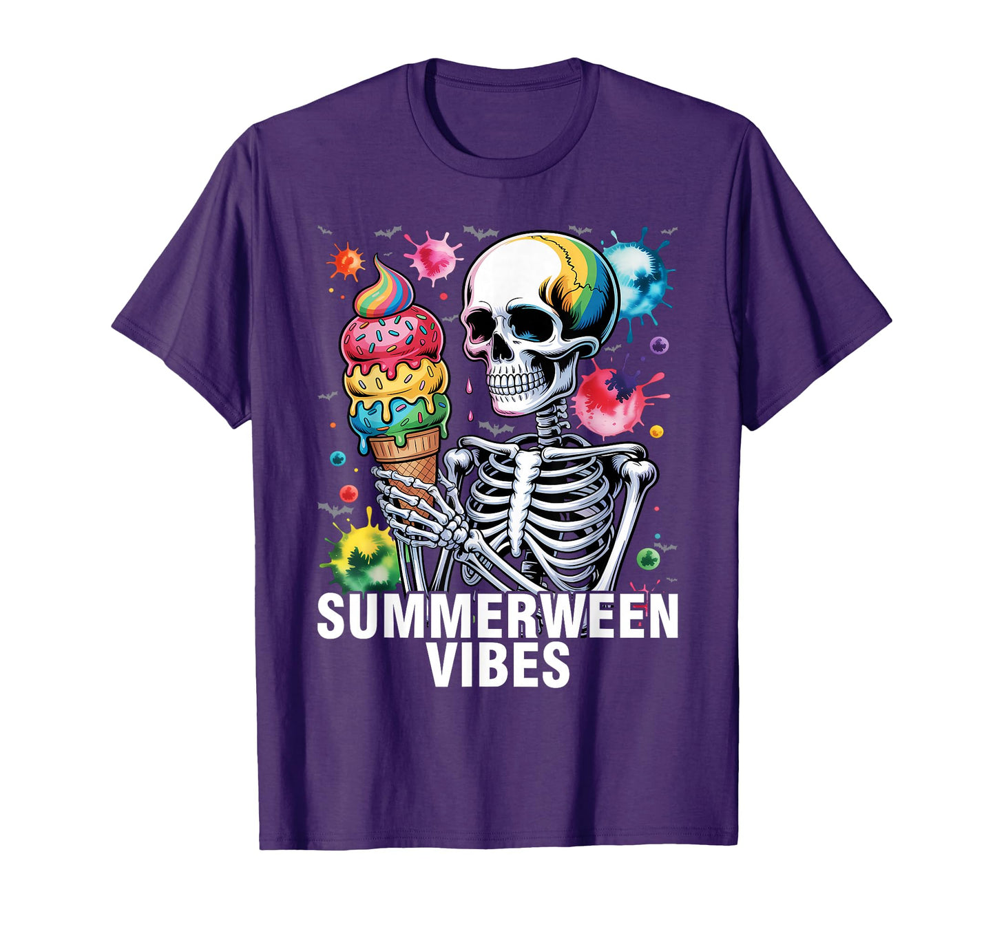 Summerween Vibes Skeleton Ice Cream Summer Vacation Funny T-Shirt