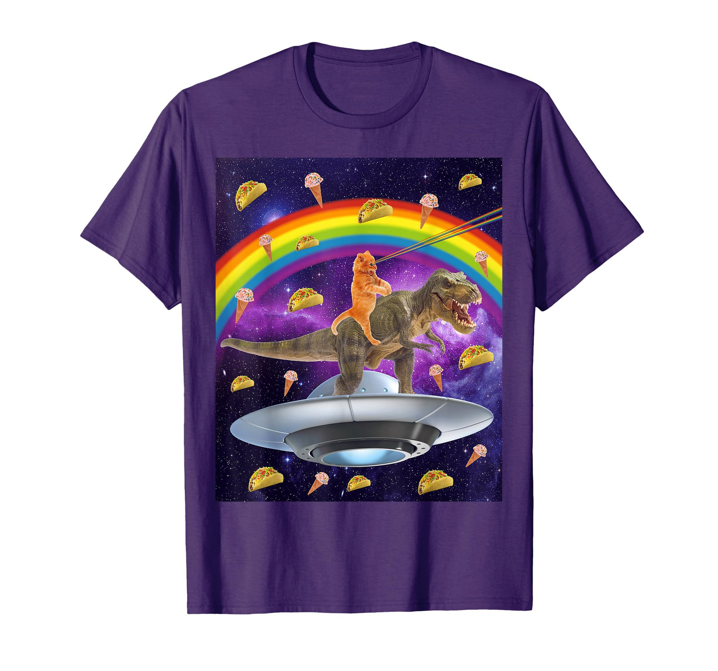 Taco Kitty Rainbow Laser Eye T-Rex Riding Space Cat Shirt T-Shirt for Men Women Girls Kids