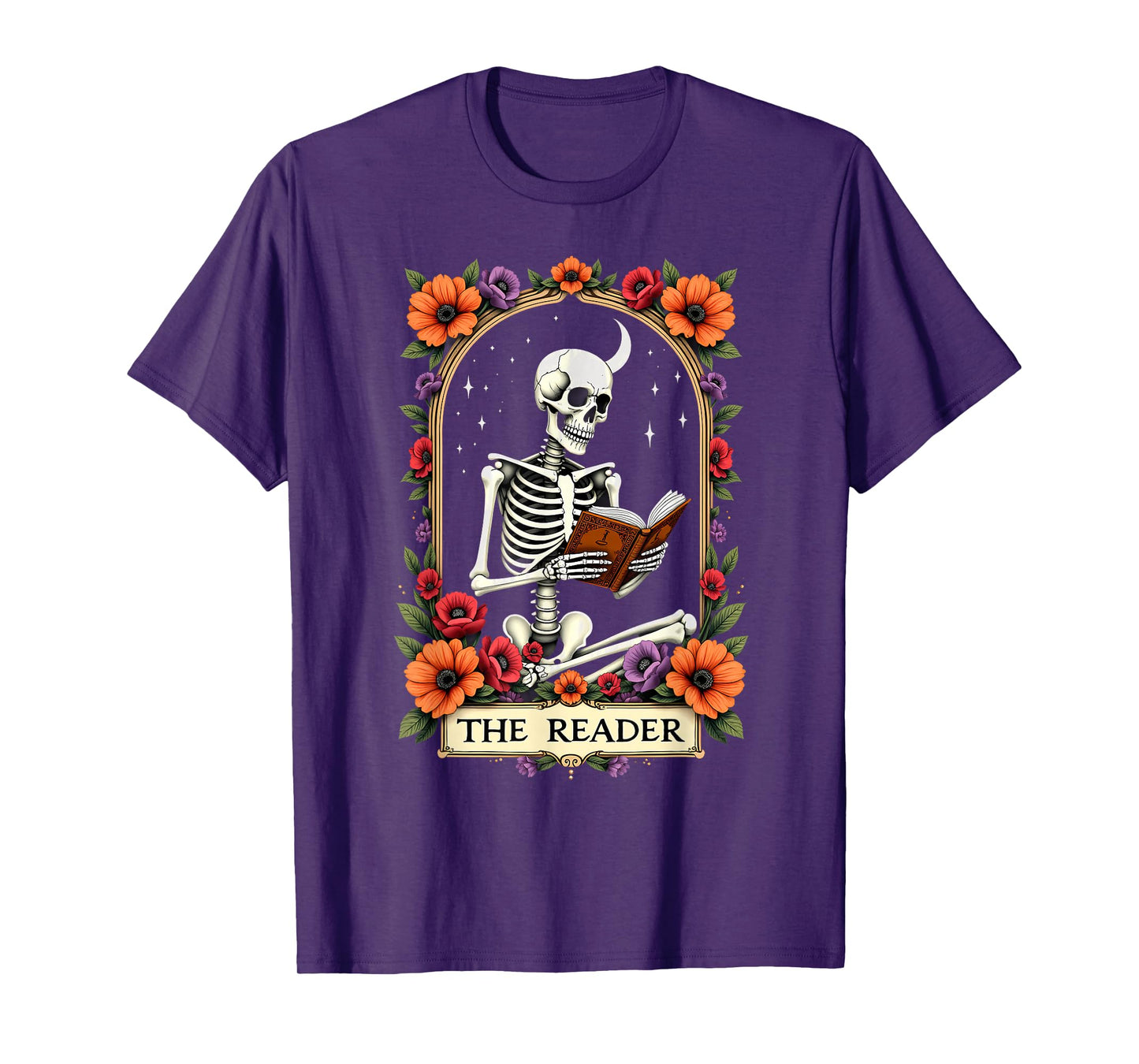 Tarot Card Skeleton Reading Book Librarian The Reader T-Shirt