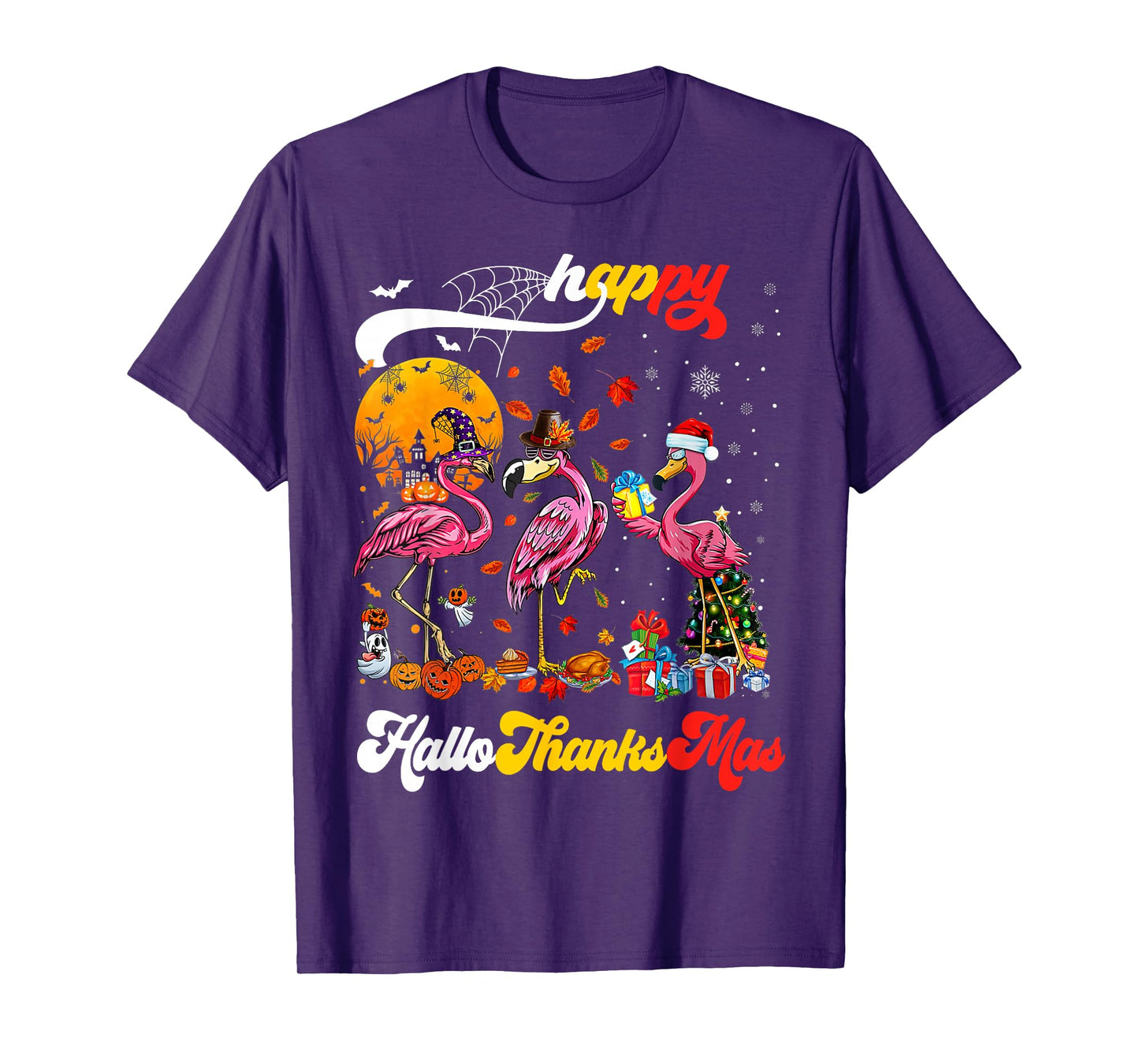 Flamingo Happy HalloThanksmas Funny Halloween Thanksgiving T-Shirt