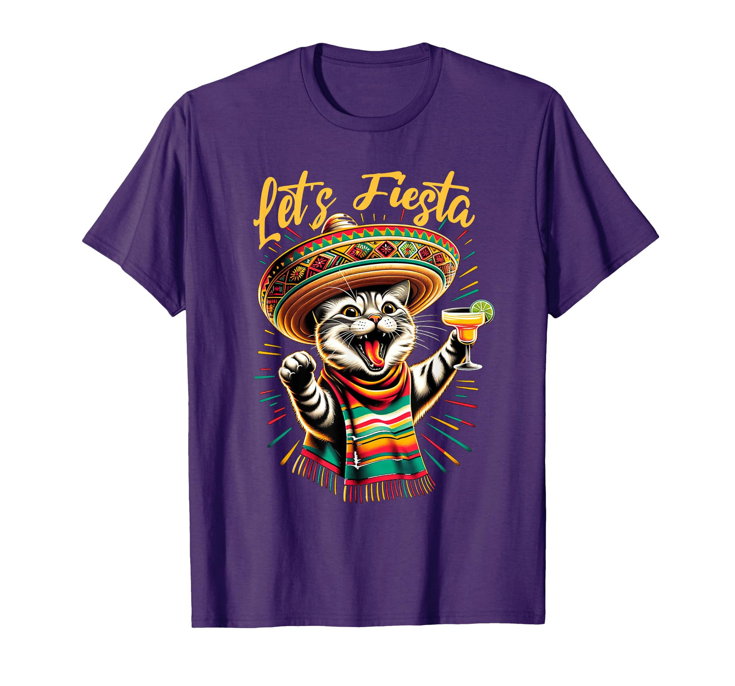 Mexican Let's Fiesta Sombrero Cat Cinco De Mayo Funny Cat Men Women T-Shirt