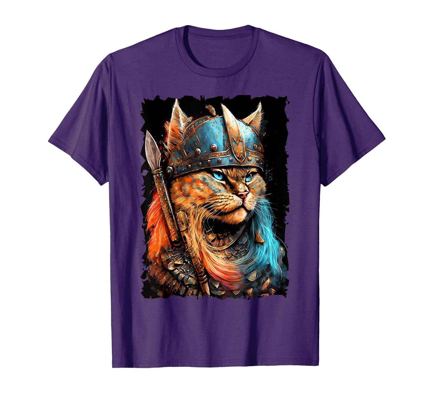 Cat Viking Wearing Uniform Painting Portrait Cat Viking Men Women Girls Kids T-Shirt