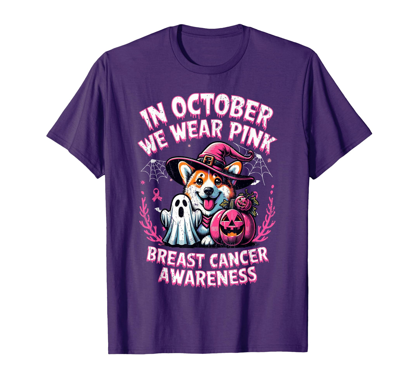 In October We Wear Pink Ghost Corgi Dog Breast Cancer T-Shirt
