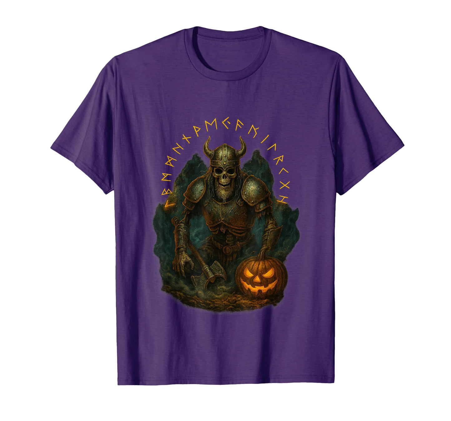 Viking Halloween Design with Skeleton and Runes T-Shirt