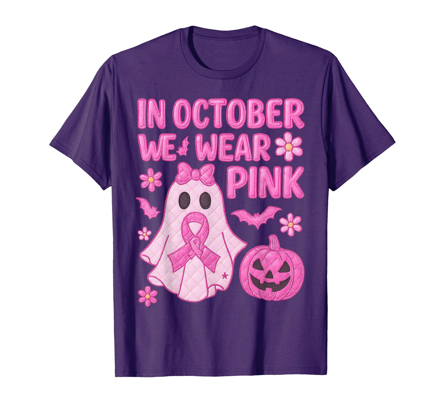 in October We Wear Pink Breast Ghost Halloween Coquette T-Shirt