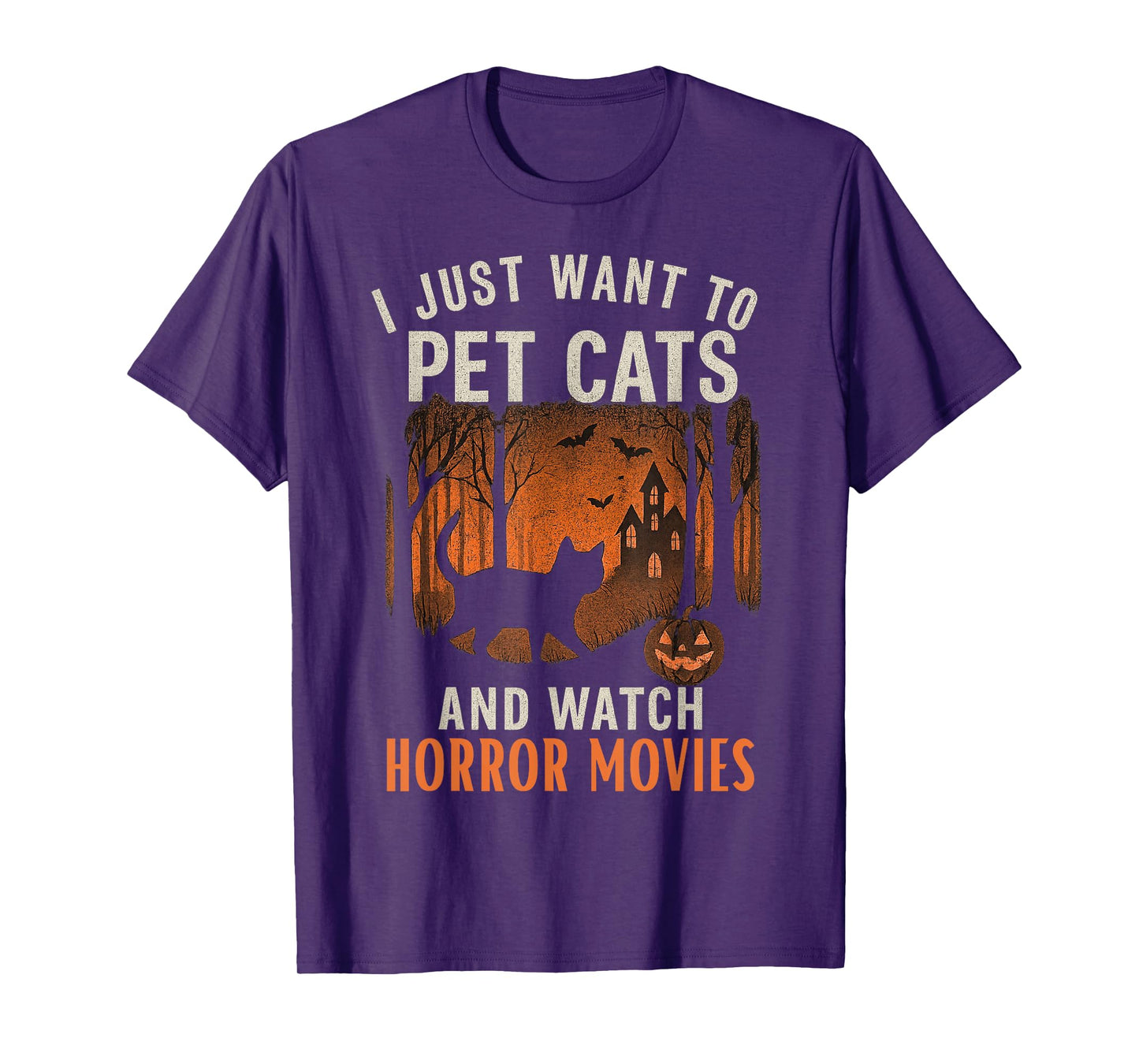 I Just Want to Pet Cats and Watch Horror Movies Halloween T-Shirt