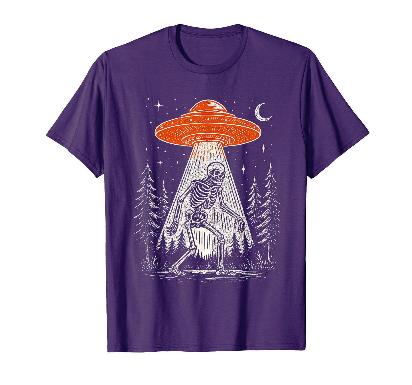 Skeleton and UFO Alien Scary Halloween T-Shirt