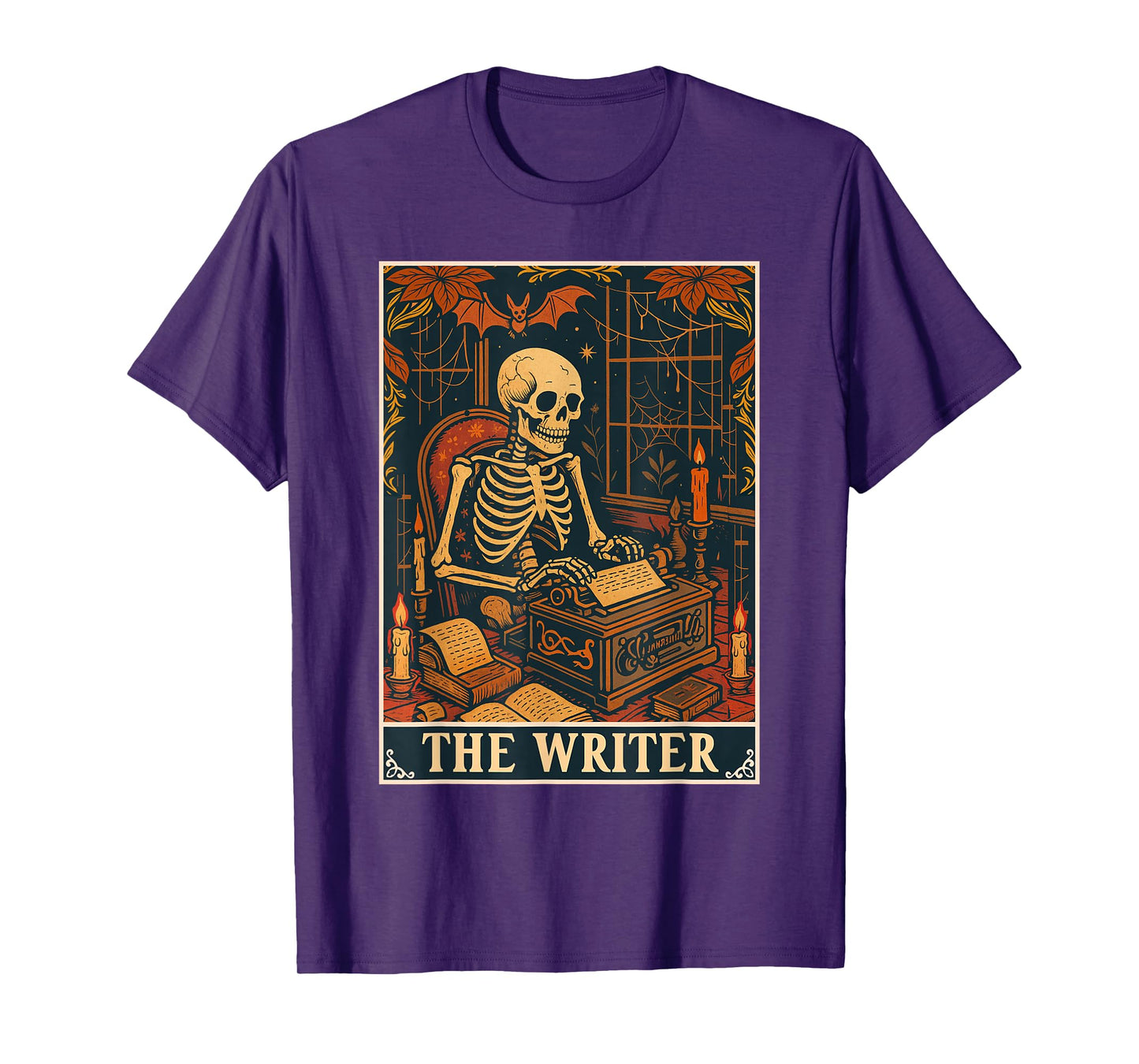 The Writer Tarot Card Skeleton Writing Poem Author Novelist T-Shirt