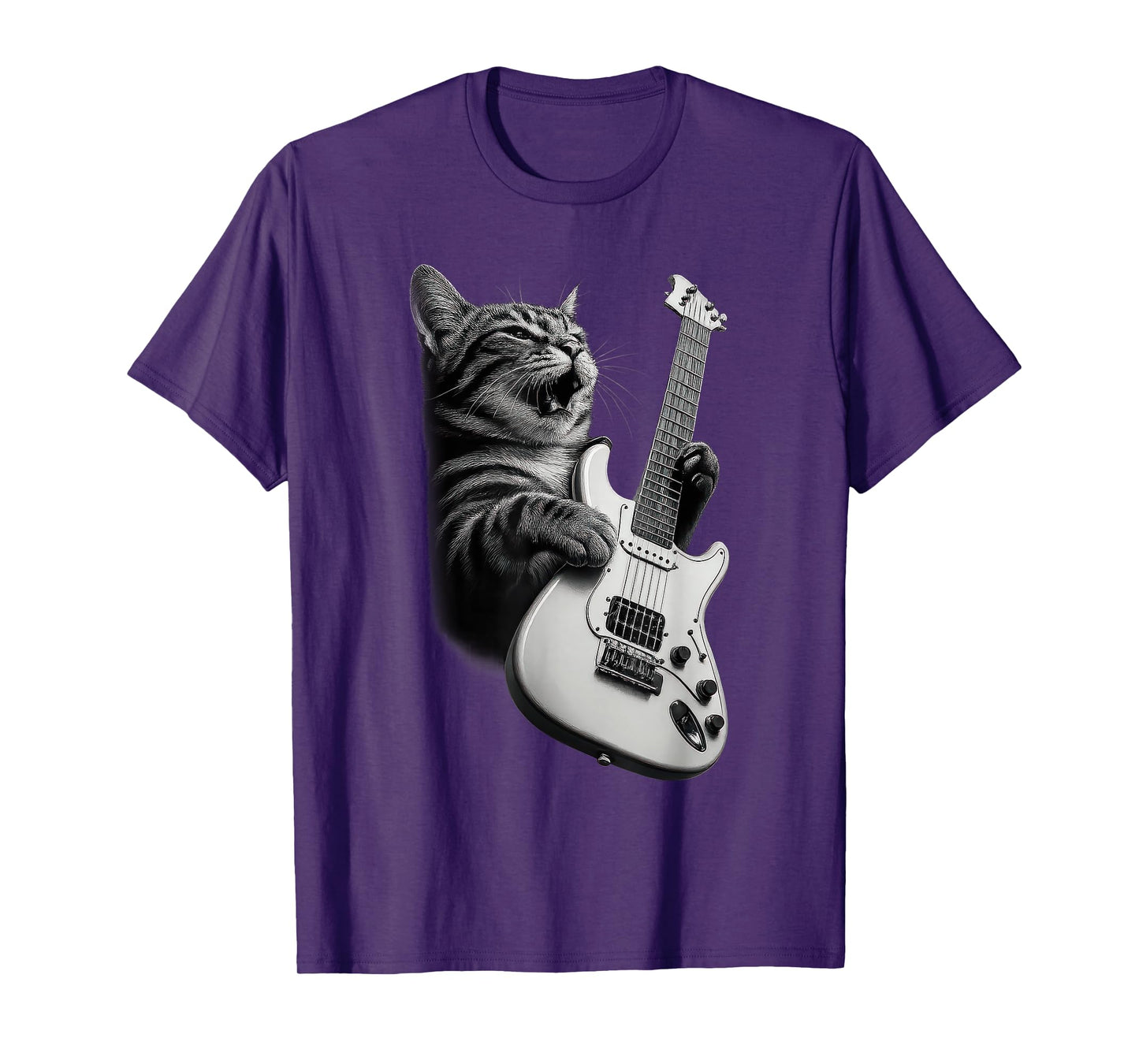 Rock Cat Playing Guitar - Funny Guitar Cat T Shirt T-Shirt