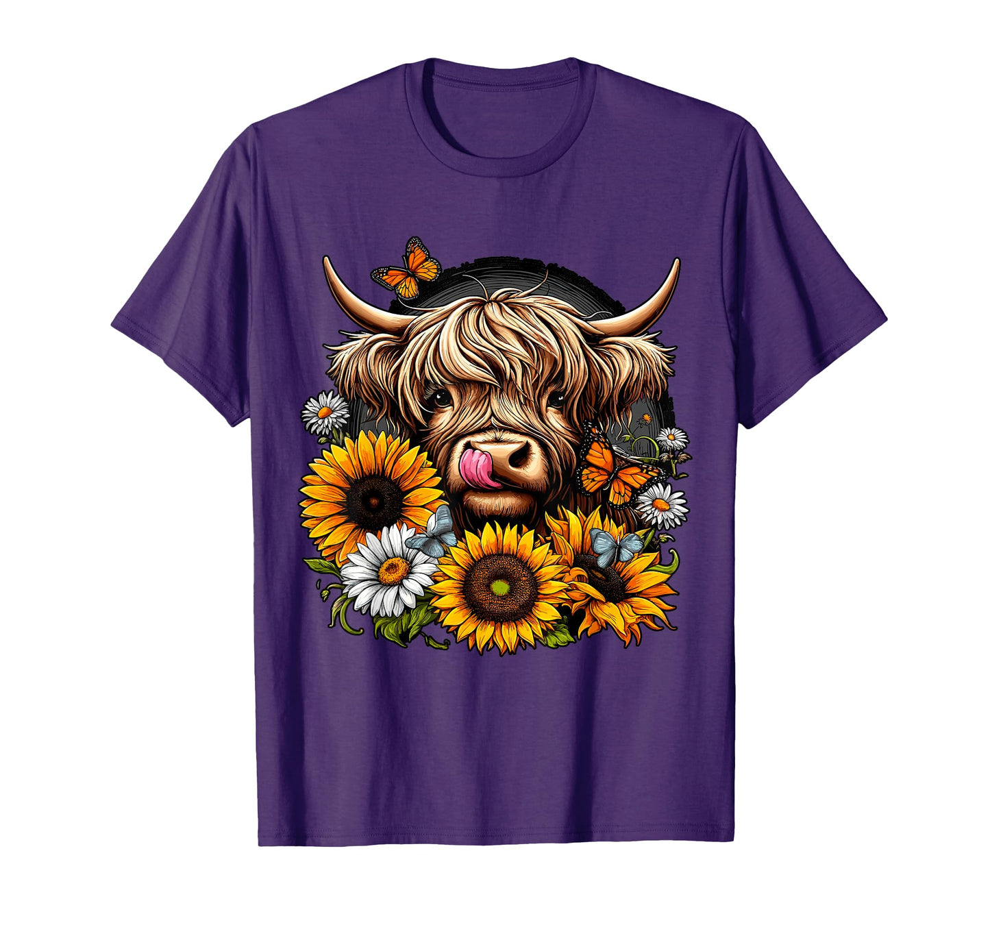 Highland Cow with Sunflowers and Butterflies T-Shirt