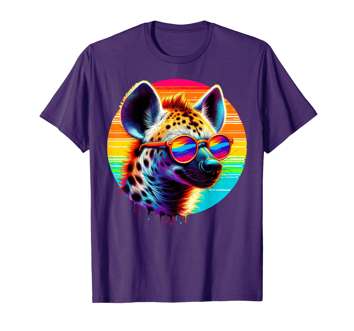 Cool Tie Dye Sunglasses Hyena Graphic Illustration Art T-Shirt