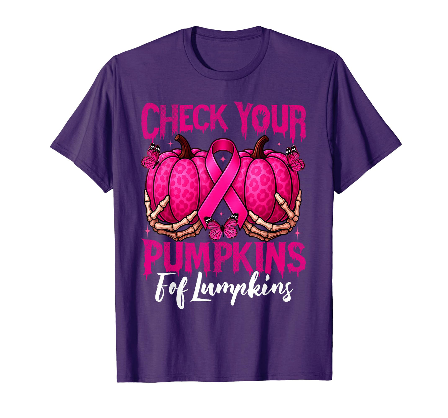 Check Your Pumpkins Breast Cancer Awareness Halloween Women T-Shirt
