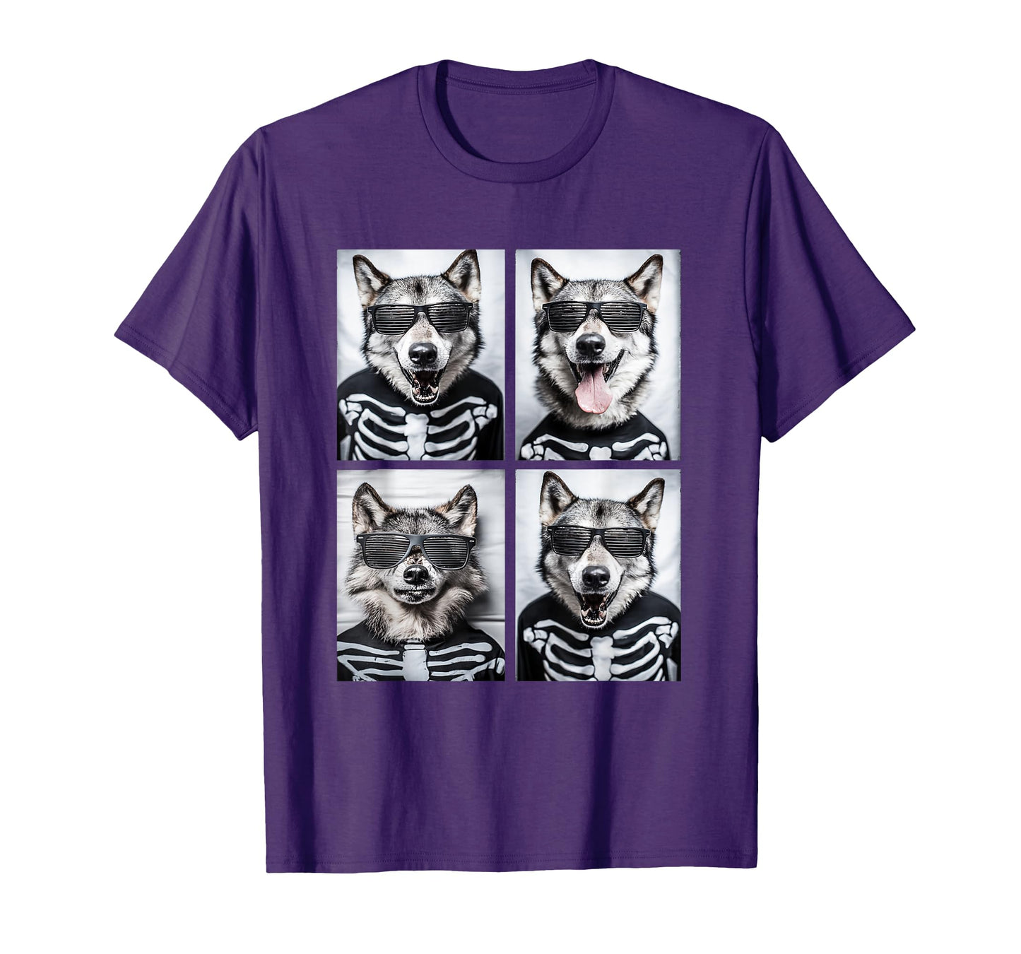 Wolves with Sunglasses Skeleton Costume Funny Halloween Wolf T-Shirt
