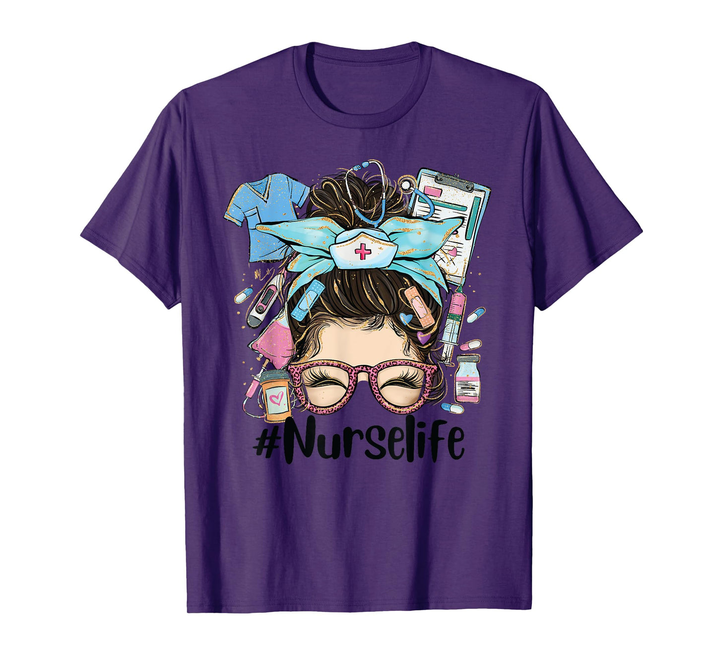 Messy Hair Woman Bun Nurse Life Healthcare Life funny T-Shirt