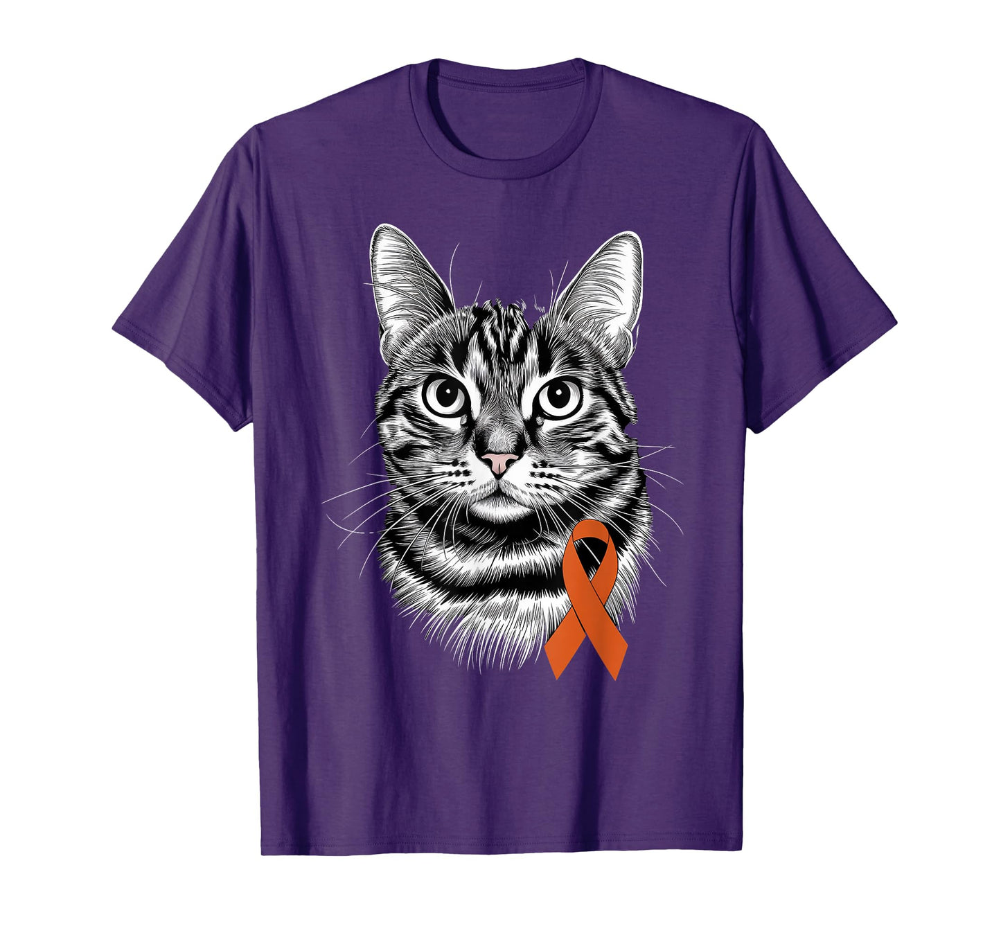 Orange Ribbon Support Leukemia Awareness Cat T-Shirt for Men Women Kids