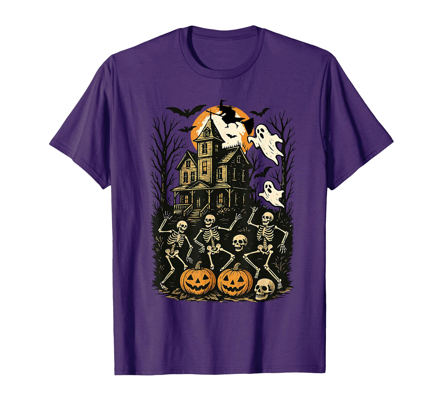 Halloween Haunted House Pumpkin Skeleton Dancing Spooky T-Shirt