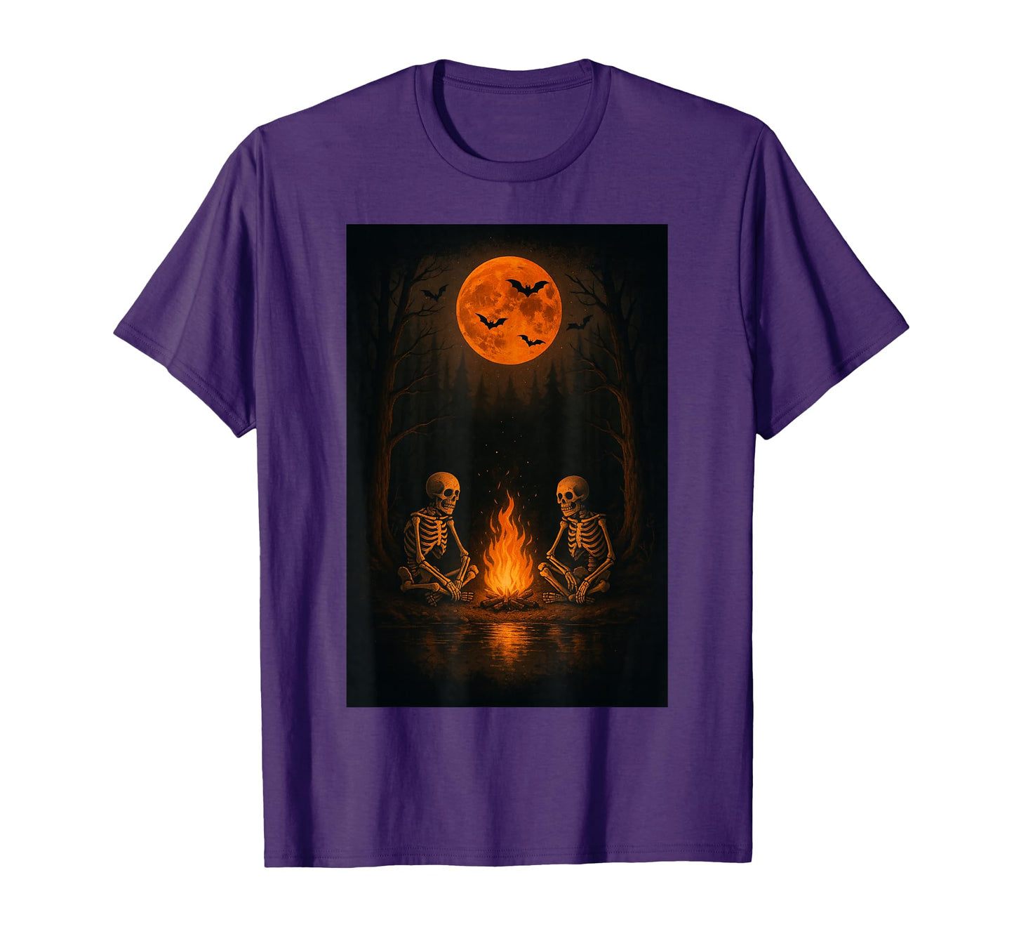 Vintage Halloween Skeleton in The Forest Campfire Spooky T-Shirt