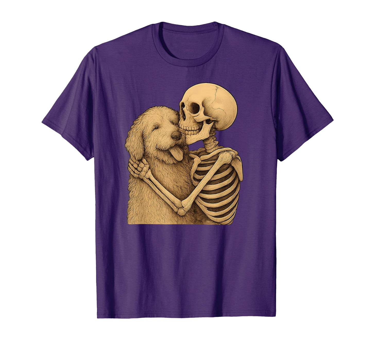 Skeleton Hugging Labradoodle Dog Halloween T-Shirt
