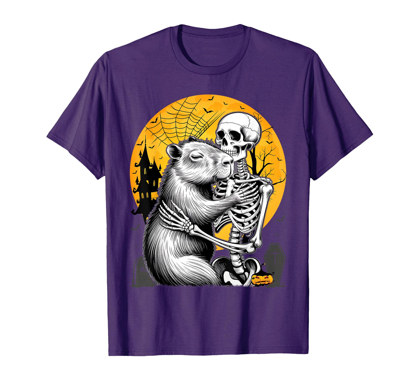 Skeleton Hugging Capybara Halloween Capy Lover Spooky Season T-Shirt