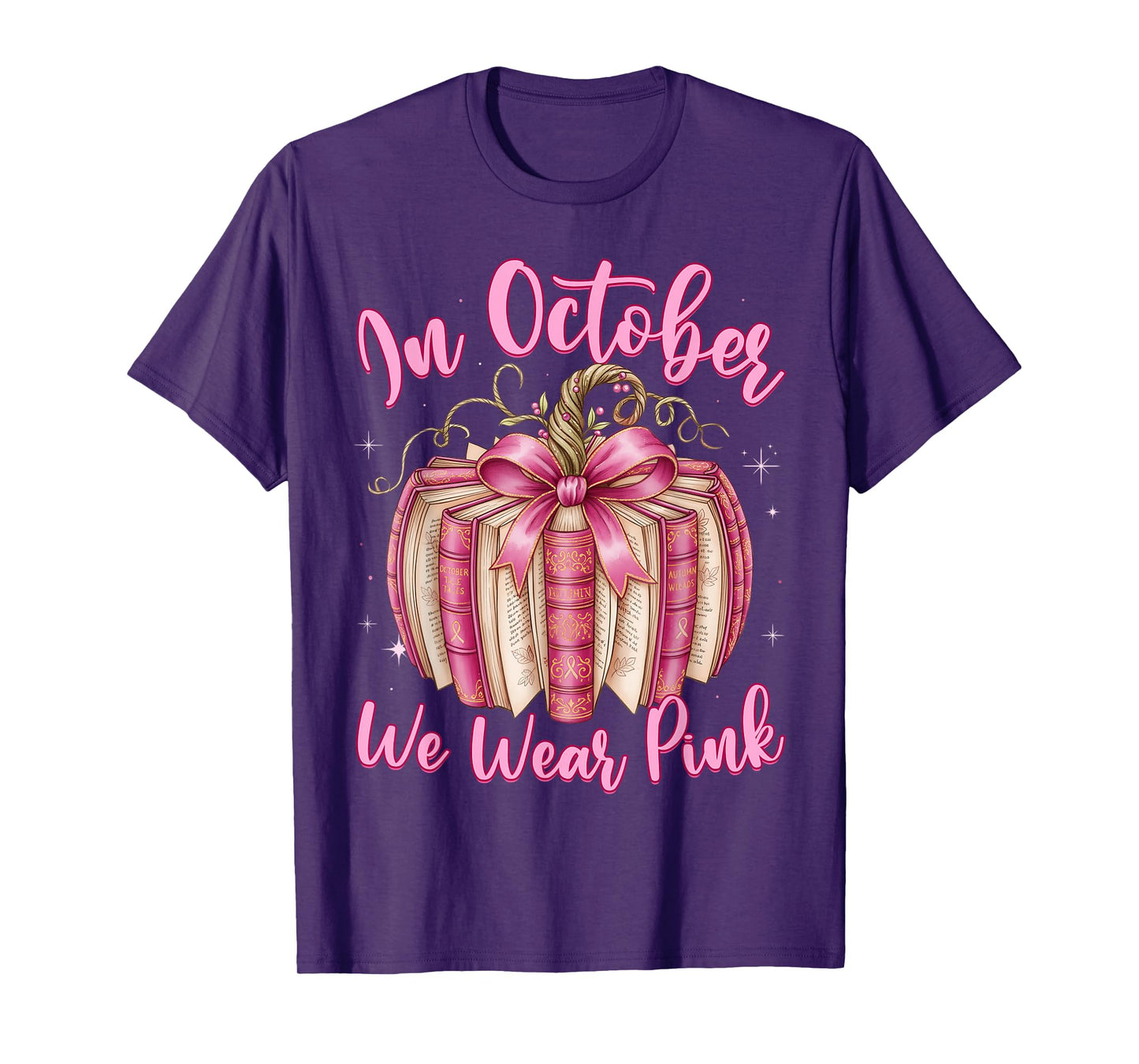 Breast Cancer in October We Wear Pink Book Pumpkin T-Shirt