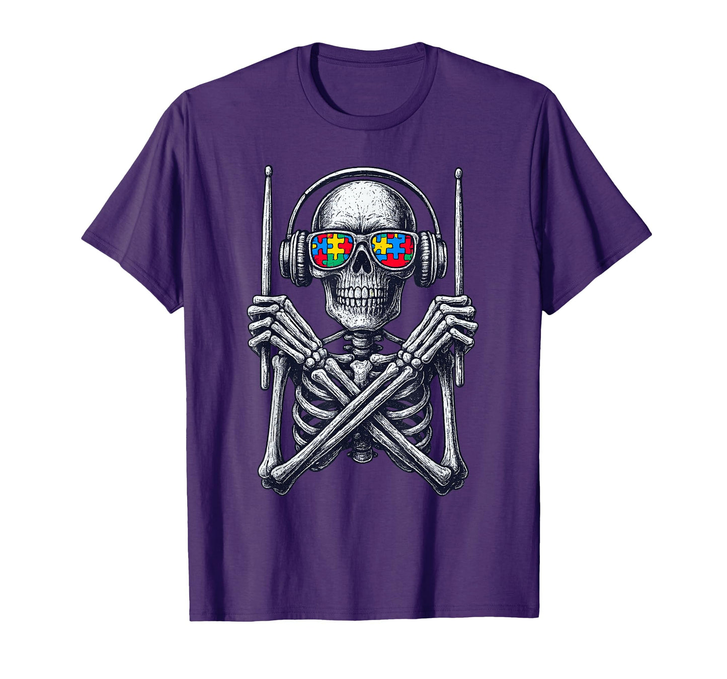 Vintage Halloween Skeleton Drummer Autism Spooky Costume T-Shirt