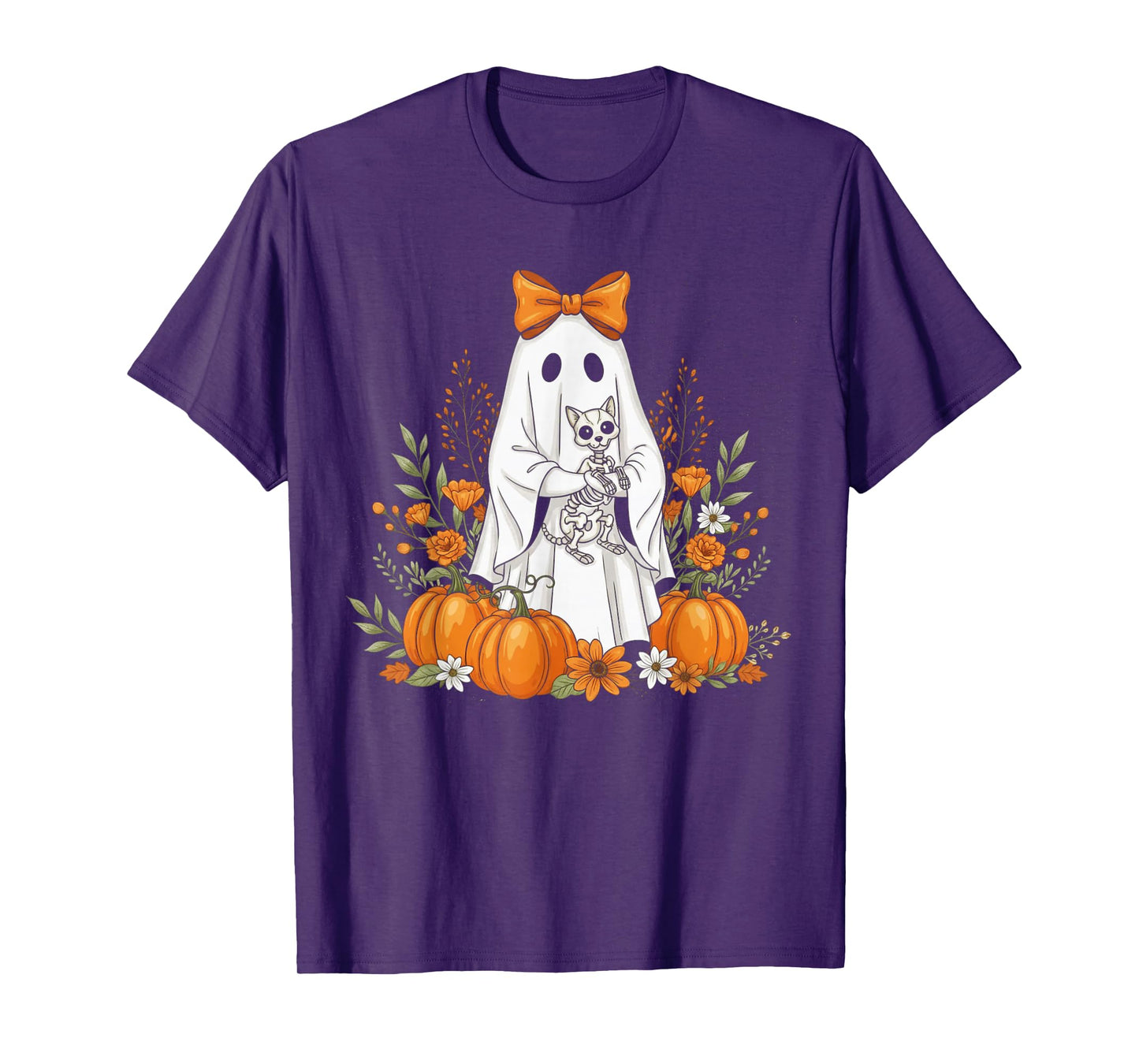 Halloween Ghost and Skeleton Cat Floral Spooky Ghosts Goth T-Shirt