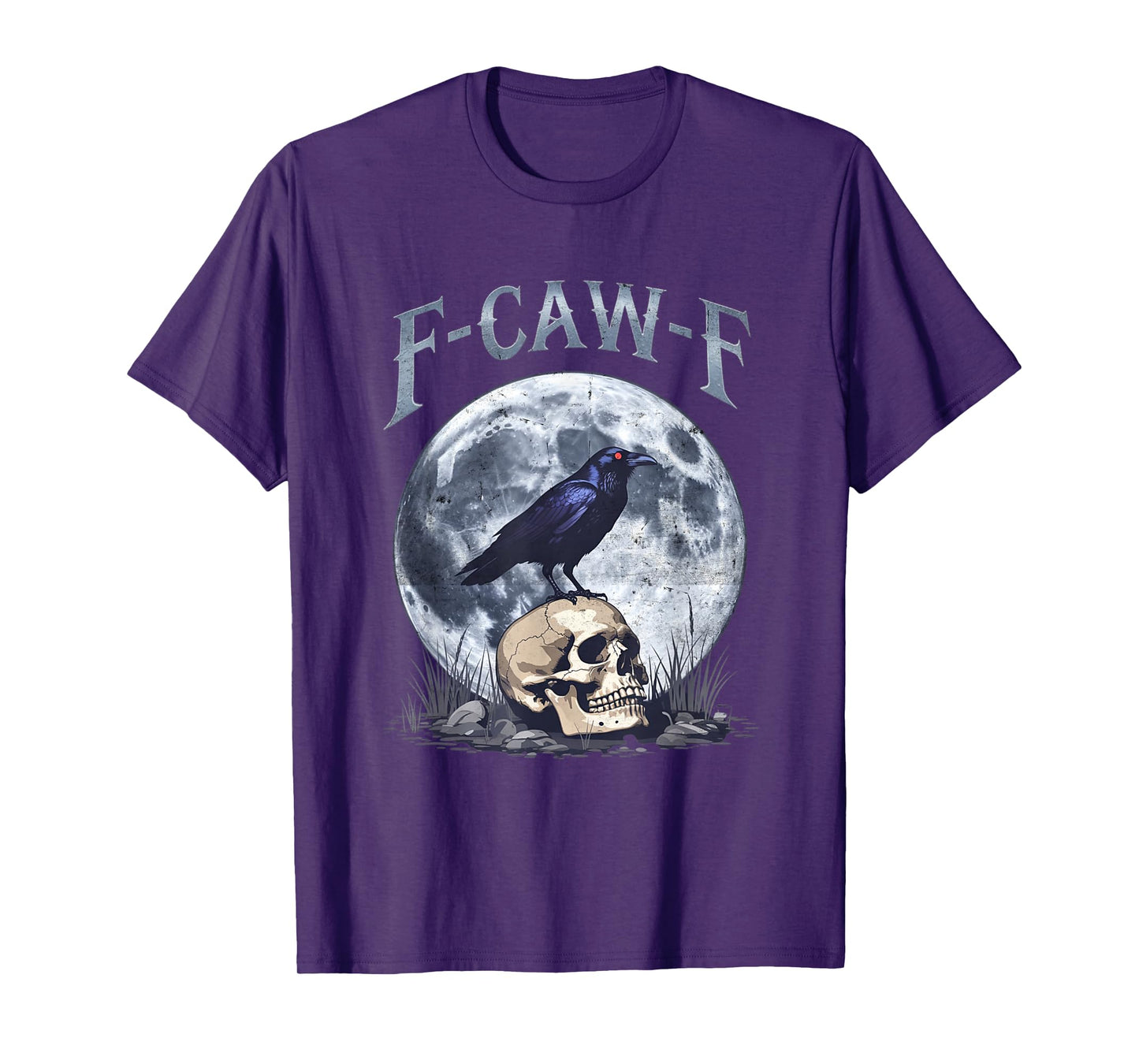 F-Caw-F Raven On Skull Full Moon Gothic Halloween Crow T-Shirt