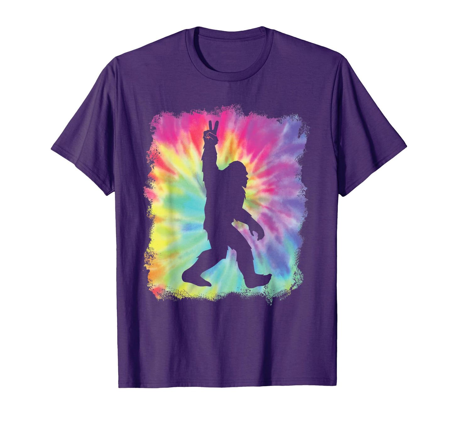 Bigfoot Sasquatch Peace Big Foot Squatch Tie Dye Rainbow Tee T-Shirt