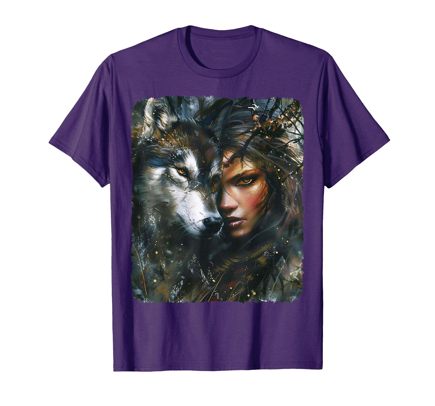 Beautiful Painting of a Woman with her Wolf T-Shirt