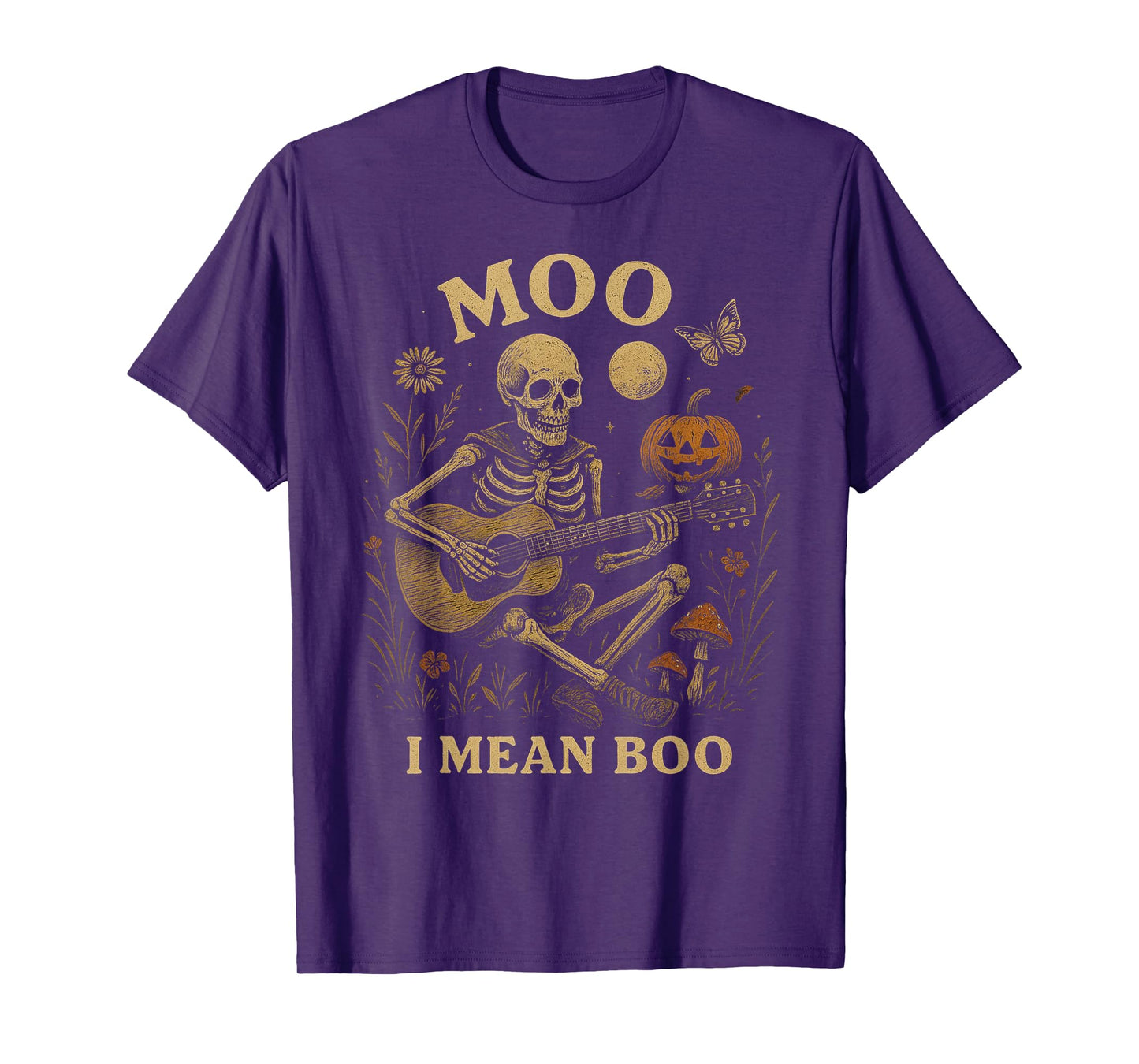 Skeleton Guitar Vintage Gothic Outfit with Moon and wildflow T-Shirt