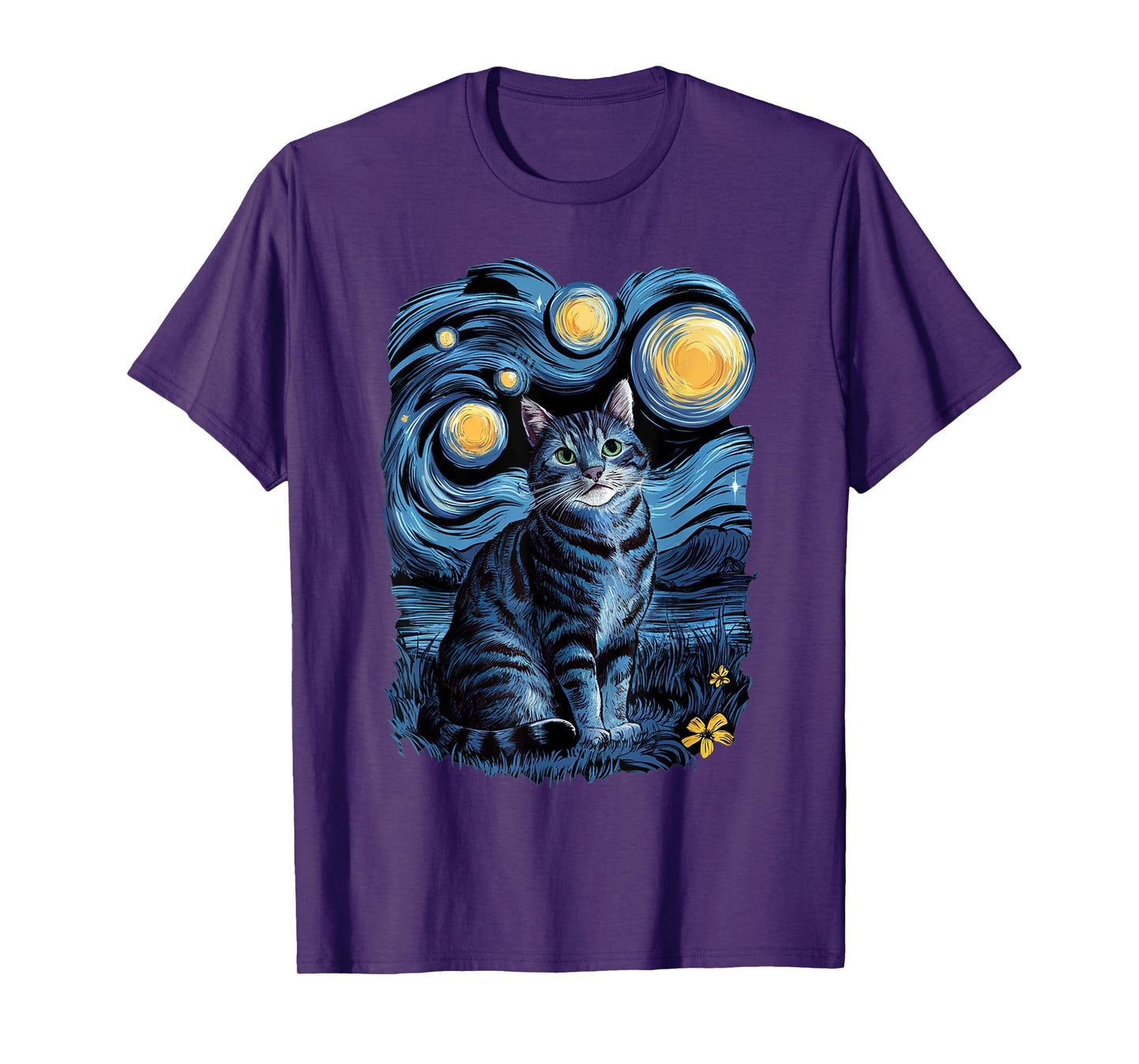 Van Gogh Cat Gifts Tabby Cat Owners Cat Lady Black Men Cat T-Shirt