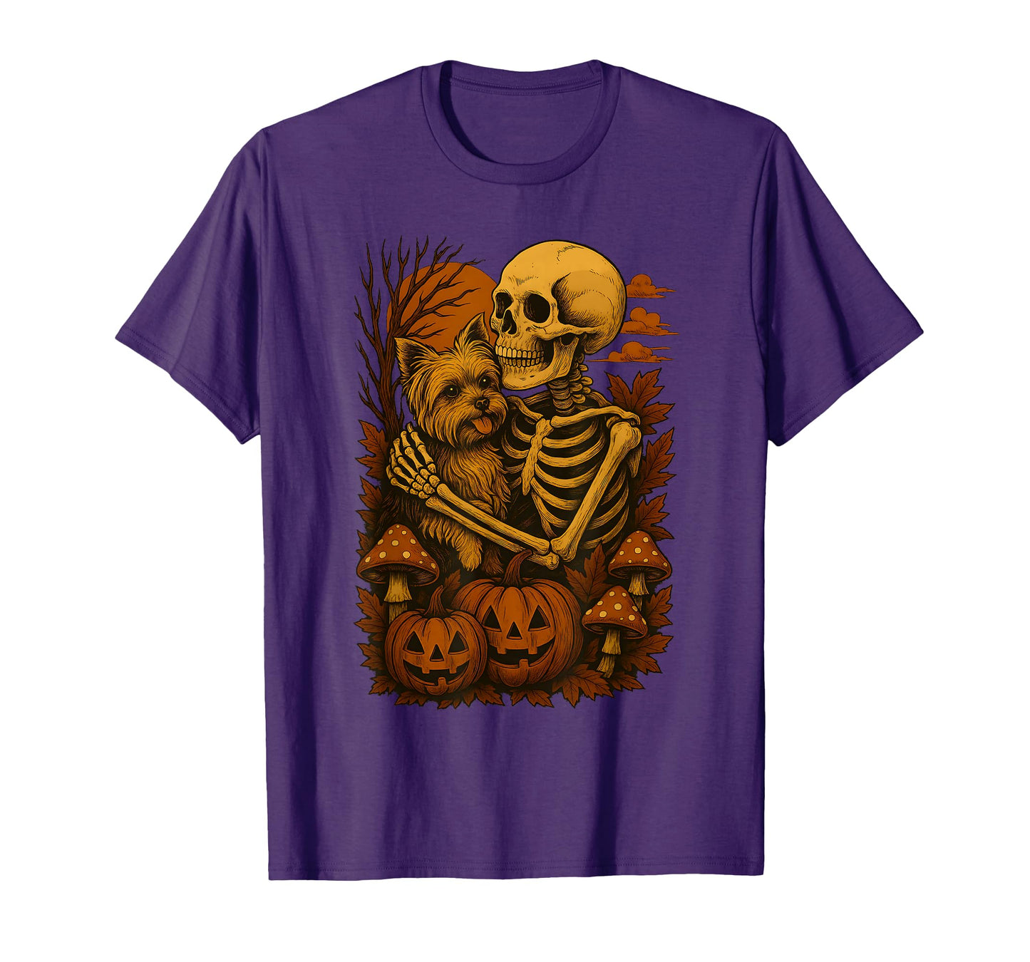 Skeleton Hugging Yorkshire Terrier T-Shirt