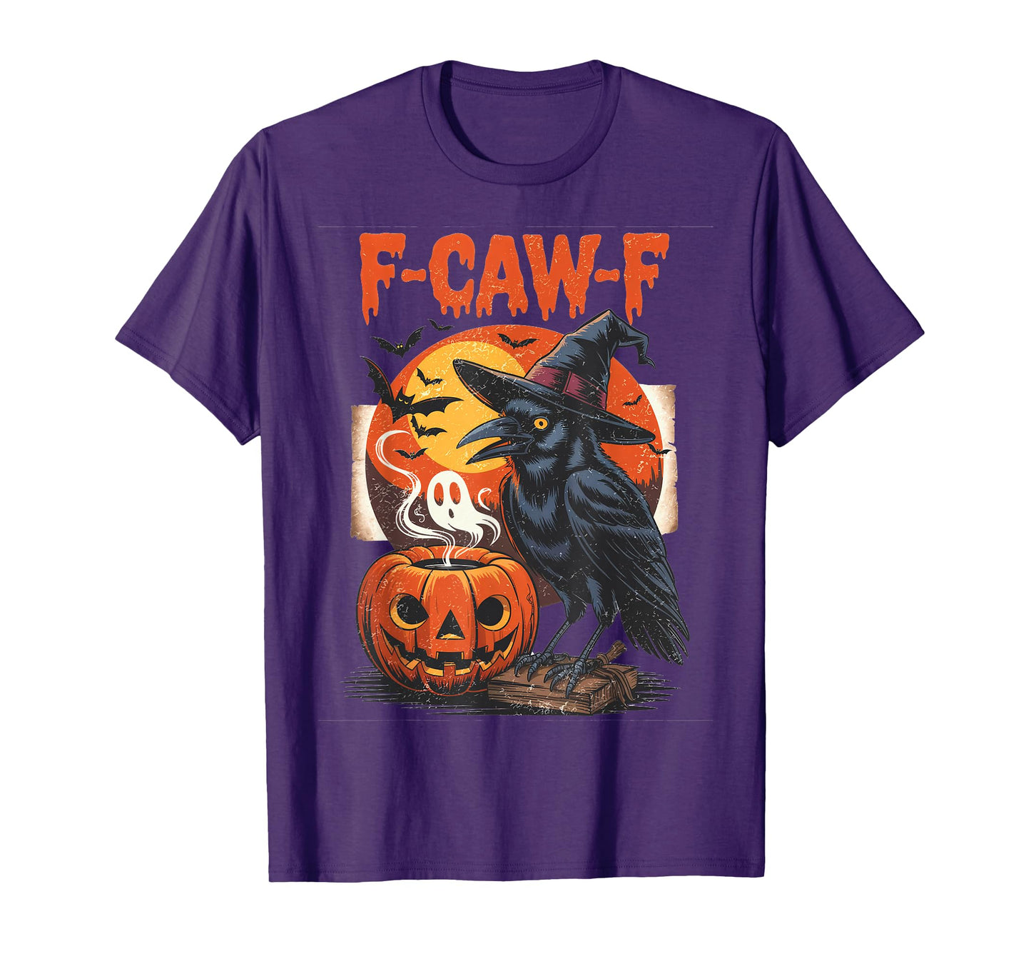F-Caw-F Funny Raven Black Crow Spooky Season Halloween Retro T-Shirt