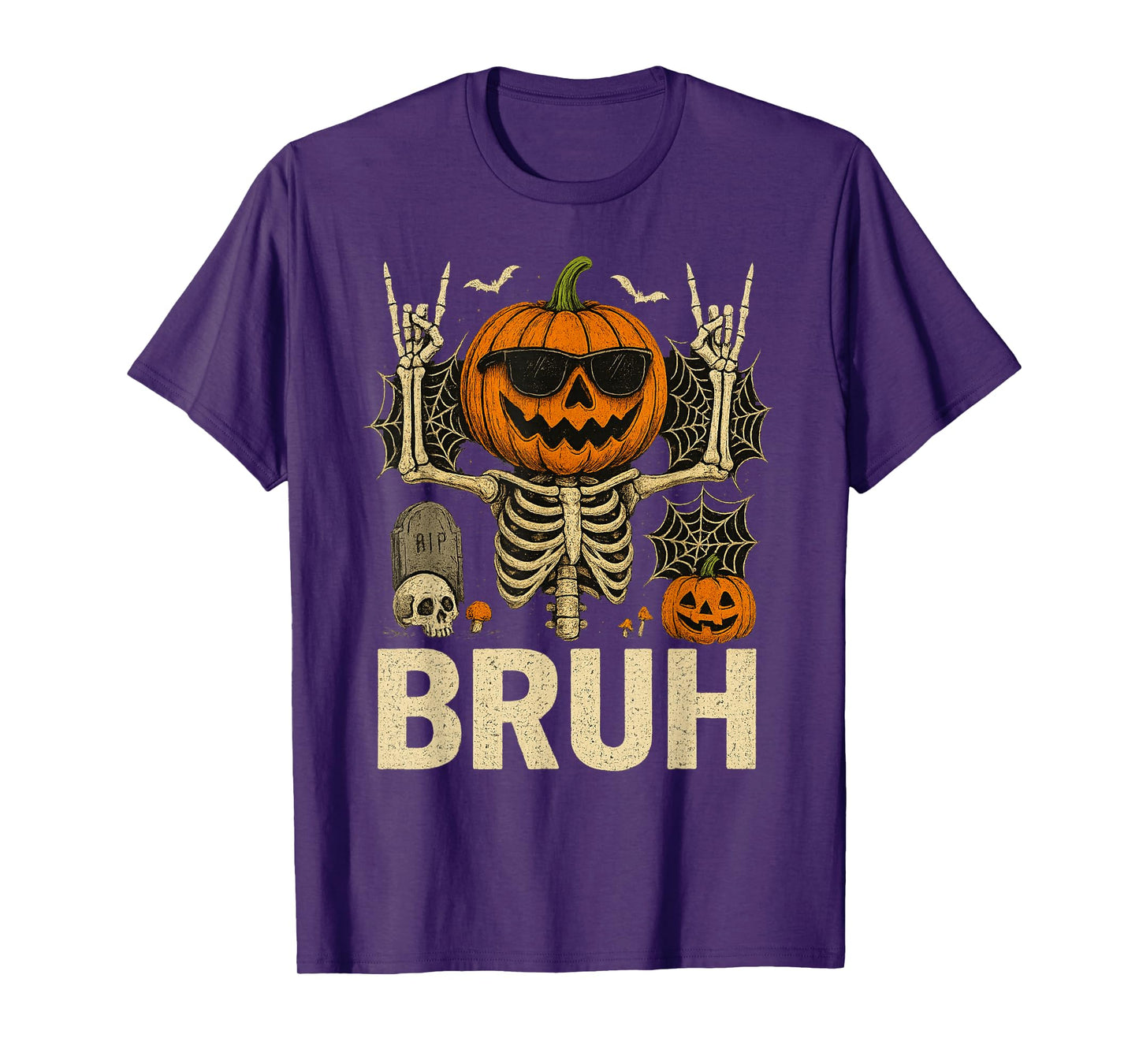 Bruh Rock Skeleton Jack O Lantern Halloween Costume Boy Men T-Shirt