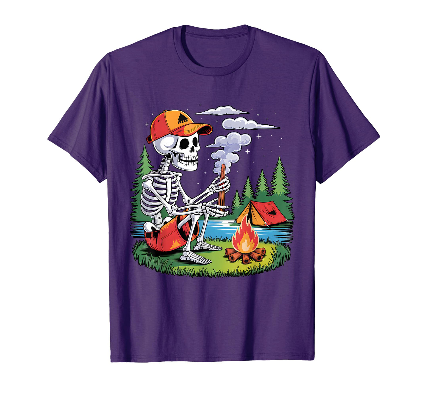 Skeleton Camping Halloween Costume Funny Camping Boys Kids T-Shirt